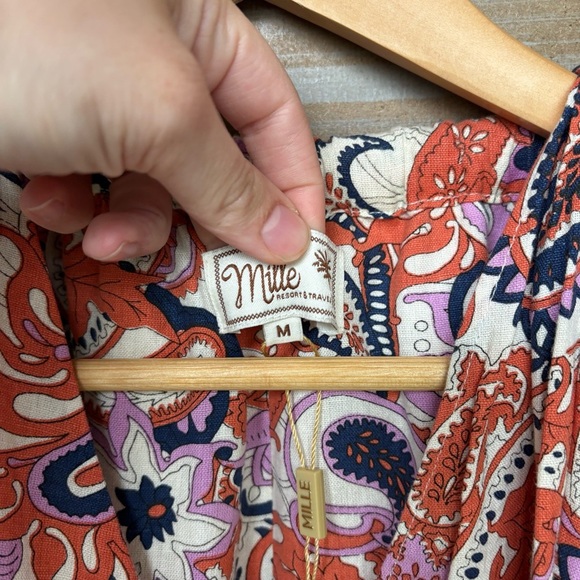 Mille NWT Marilyn Midi Dress Tangier Floral Boho Preppy Cotton Flax Womens M - Picture 4 of 7